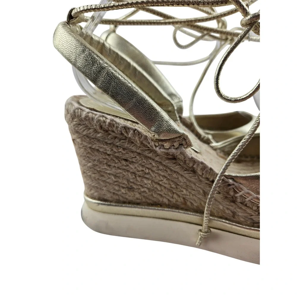 Paloma Barcelo Gold Leather Lace Up Platform Wedge Espadrilles EU 38 US 7.5